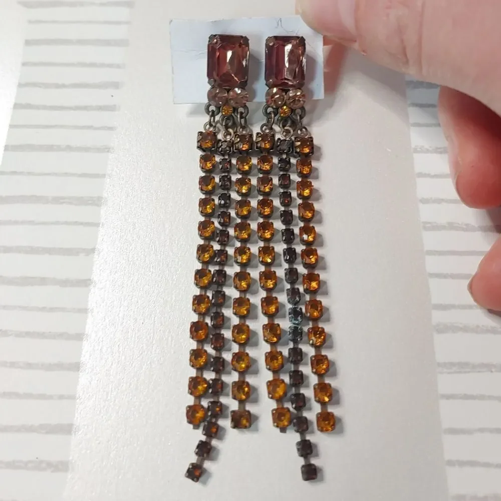 Vintage 90s Topaz & Citrus Rhinestone Earrings